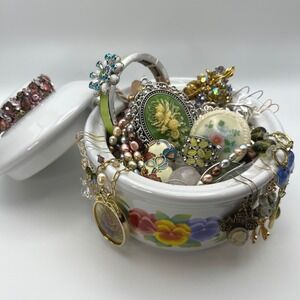 Cottagecore Fairy Garden Theme Mystery Jewelry Jar Vintage - Read Description